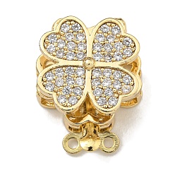 Прозрачный Латунные микро проложить кубического циркония ящик с застежками, без никеля , клевер, 2 нитей, 4-луночное, реальный 18 k позолоченный, прозрачные, 19.5x15x9 мм, отверстие : 1.4 мм