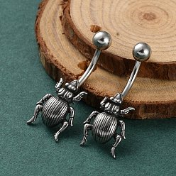 Античное Серебро Насекомое 316 хирургические кольца из нержавеющей стали для пупка, пирсинг пупка кольца, изогнутая штанга украшения для тела для женщин, античное серебро, 31.5x12 мм