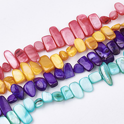 Mixed Color Freshwater Shell Beads Strands, Dyed, Nuggets, Mixed Color, 6~25x4~14x3~7mm, Hole: 1mm, about 96~100pcs/strand, 31.4 inch