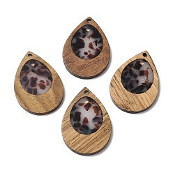 Темно-Серый Кулон из дерева и смолы, слезинки, темно-серый, 38x25.5x3 мм, отверстие : 2 мм