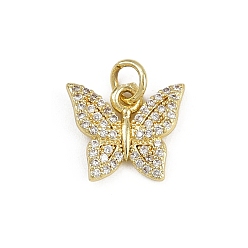 Бабочка Латунные микро проложить кубического циркония прелести, без кадмия и без свинца, реальный 18 k позолоченный, с целью перехода в кольце, бабочка, 11.5x13.5x2.5 мм, отверстие : 3 мм