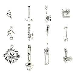 Antique Silver Tibetan Style Alloy Pendants, Mixed Shapes, Antique Silver, about 290~349pcs/416g