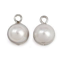 Платина Круглые подвески из натурального жемчуга, с латунной фурнитурой , белые, платина, 12~12.5x8.5x8.5~10 мм, отверстие : 1.8 мм
