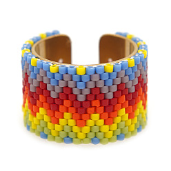 Разноцветный Регулируемые манжеты в стиле бохо 304 из нержавеющей стали и стеклянных бусин, красочный, внутренний диаметр: 20 мм