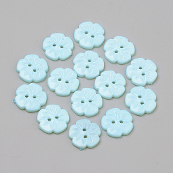 Светло-Голубой 2-отверстие кнопки акриловые, цветок, Небесно-голубой, 15x2.5 мм, отверстие : 1.5 мм