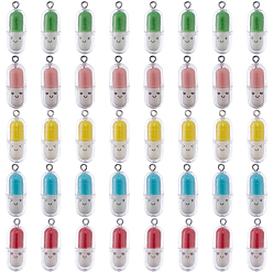 (52) Непрозрачная лаванда 40шт 5 цвета полупрозрачные пластиковые подвески, очарование капсулы таблетки, с платиновыми тоновыми железными петлями, разноцветные, 29x10.5 мм, отверстие : 2 мм, 8 шт / цвет