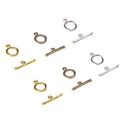 Mixed Color Alloy Tibetan Silver Toggle Clasps, Ring, Mixed Color, 17x13mm, 24x3mm, Hole: 2mm, 90sets/box