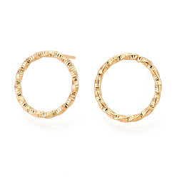 Настоящее золото 18K Латунь серьги, долговечный, твист кольцо, без никеля , реальный 18 k позолоченный, 15 мм, штифты : 0.8 мм