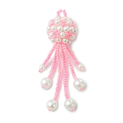 Pink Крупные подвески из стеклянного бисера и стеклянных жемчужин, медузы прелести, розовые, 56x16.5 мм, отверстие : 4 мм