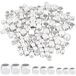 Посеребрённый 150шт 3 стиль латунные бусины, кубические, 925 серебро покрытием, 3~4x2.77~4x3~4 мм, отверстие : 1.6~2.6 мм, 50 шт / стиль