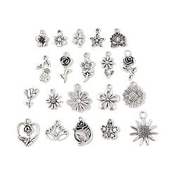 Античное Серебро Сплавочные подвески тибетского стиля, подсолнечник, роза, комплект подвесок из серии «лотос и цветок», античное серебро, 12~23x8~19x1~5 мм, отверстие : 1.1~3 мм