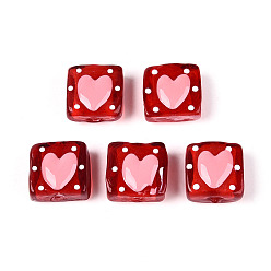 Малиновый Ручной спрей окрашены бусины бисера, Эмаль стиле, квадрат и сердце, малиновый, 15~16.5x14.5~15.5x7~9.5 мм, отверстие : 1.2~1.6 мм