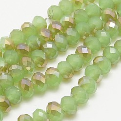 Dark Khaki Electroplate Glass Faceted Rondelle Beads Strands, Imitation Jade, Half Plated, Dark Khaki, 3x2mm, Hole: 1mm, about 165~169pcs/strand, 15~16 inch(38~40cm)