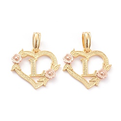 Letter L Настоящие 18 к позолоченные латунные подвески, сердце с алфавитом, letter.l, 18x20x3 мм, отверстие : 6.5x3 мм