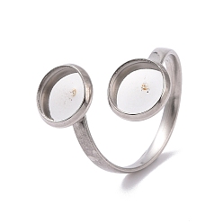 Stainless Steel Color Non-Tarnish 201 Stainless Steel Open Cuff Ring Findings, Pad Ring Setting, Flat Round, Stainless Steel Color, US Size 6 1/4(16.7mm), Tray: 8mm