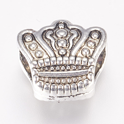 Античное Серебро Сплавочные европейские бусины, бусины с большим отверстием, корона, античное серебро, 10x11x6.5 мм, отверстие : 5 мм