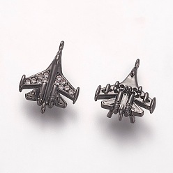 Gunmetal Brass Cubic Fighter Airplane Zirconia Links, Long-Lasting Plated, Combat Aircraft, Gunmetal, 16x11.8x4mm, Hole: 0.8mm