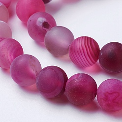 Medium Violet Red Natural Grade A Striped Agate/Banded Agate Beads Strands, Dyed & Heated, Frosted, Round, Medium Violet Red, 6mm, Hole: 1mm, about 62pcs/strand, 14.9 inch(38cm)