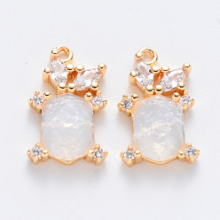 Clear Brass Cubic Zirconia & Glass Charms, Nickel Free, Tortoise, Real 18K Gold Plated, Clear, 14.5x9x4mm, Hole: 1mm