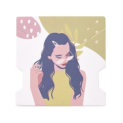 Разноцветный Бумажные карты дисплей ювелирных изделий, карты держателя серьги ожерелья, квадрат с женским узором, красочный, 7.4x7.4x0.03 см, отверстие : 1 мм