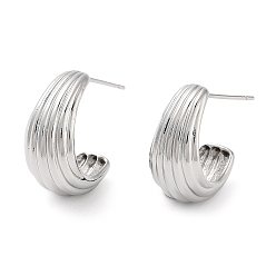 Platinum Brass Studs Earrings, Long-Lasting Plated, Lead Free & Cadmium Free, Moon, Platinum, 20x9.5mm