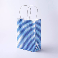 Blau Kraftpapiersäcke, mit Griffen, Geschenk-Taschen, Einkaufstüten, Rechteck, Tartanmuster, Blau, 27x21x10 cm