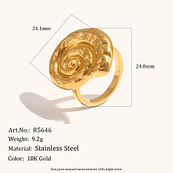 Настоящее золото 18K 304 палец кольца из нержавеющей стали, Раковины форма оболочки, широкая полоса кольца, реальный 18 k позолоченный, размер США 7 (17.3 мм)