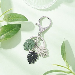 Платина Брелки с подвеской из сплава с тропическими листьями, окрашенные в технике выпечки, с железными брелоками и сплавами, платина, 85 мм