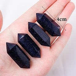 Blue Goldstone Double Pointed Synthetic Blue Goldstone Wands, for Energy Balancing Meditation Therapy Decors, Hexagonal Prism, 40~50mm
