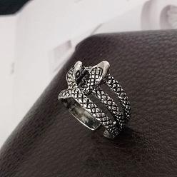 Античное Серебро Кольца-манжеты из сплава в тибетском стиле, змея, античное серебро, внутренний диаметр: 15~23 мм