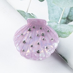 Сливовый Заколки для волос из ПВХ для женщин, со стразами, формы раковины, слива, 36x42x26 мм