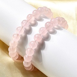 Розовый Кварц Браслеты из натуральных круглых бусин розового кварца класса А для женщин, бусины : 8 мм, внутренний диаметр: 2-1/8 дюйм (5.3 см)