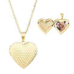 Golden 304 Stainless Steel Heart Locket Pendant Necklaces for Photo, Golden, 18.50 inch(47cm)