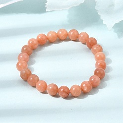 Chalcedony 8.5MM Grade A Natural Dyed & Heated Chalcedony Round Beaded Stretch Bracelets for Women, Pink, Inner Diameter: 1.97 inch(5cm)