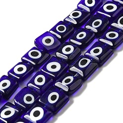 Midnight Blue Handmade Evil Eye Lampwork Beads Strands, Square, Midnight Blue, 9.5~10x9.5~10x3.5~4mm, Hole: 1mm, about 38pcs/strand, 14.09 inch(35.8cm)