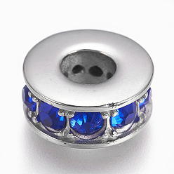 Blau 304 Edelstahlkugeln, mit Zirkonia, Großloch perlen, Flachrund, Edelstahl Farbe, Blau, 14x6 mm, Bohrung: 5.5~6 mm