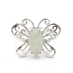 Лабрадорита Регулируемые кольца с натуральным лабрадоритом «конский глаз» для женщин, металлические кольца на палец в виде бабочки платинового тона, Бабочка: 20x24 mm