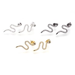 (52) Непрозрачная лаванда Латунь уха шпильки, с кубического циркония, без свинца, без кадмии и без никеля, змея, прозрачные, разноцветные, 24x11x1.5 мм , штифт: 0.8 мм
