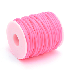 Hot Pink Hollow Pipe PVC Tubular Synthetic Rubber Cord, Wrapped Around White Plastic Spool, Hot Pink, 4mm, Hole: 2mm, about 16.4 yards(15m)/roll