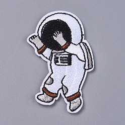 White Computerized Embroidery Cloth Iron On/Sew On Patches, Costume Accessories, Spaceman, White, 61x38x2mm