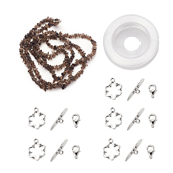 Smoky Quartz DIY Bracelets Necklaces Jewelry Sets, Natural Smoky Quartz Chips Beads Strands, Toggle Clasps, Lobster Claw Clasps and Elastic Wire, 12.6x10.6x2.1cm