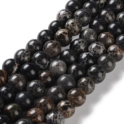 Черный Нити бусин из окрашенного натурального регалита/императорской яшмы/морского осадка яшмы, круглые, чёрные, 8 мм, отверстие : 1.2 мм, около 23 шт / нитка, 7.64'' (19.4 см)