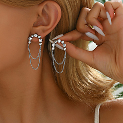 Серебро 201 Серьги-гвоздики с кисточками из нержавеющей стали для элегантного повседневного образа, серебряные, 47x20 мм