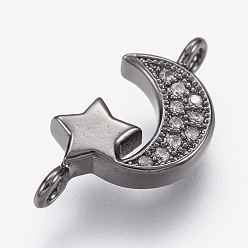 Черный Цвет Металла Латунные микро проложить кубических ссылки циркония, Луна и звезды, металлический черный , 16.5x8.5x3 мм, отверстие : 1.5 мм