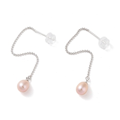 Platinum Natural Pearl Stud Earrings for Women, with Sterling Silver Pins, Platinum, 60x5.5mm