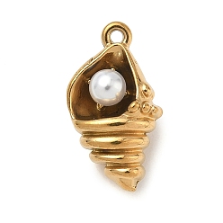 Shell Shape 304 подвески из нержавеющей стали, с abs имитационными жемчужными бусинами , ионное покрытие (ip), реальный 18 k позолоченный, раковина, 18x10x7 мм, отверстие : 1.2 мм