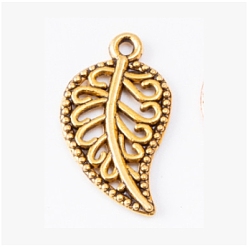  Сплавочные подвески тибетского стиля, лист, античное золото , 18x10.5x1.5 мм, отверстие : 1.2 мм