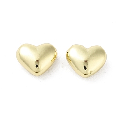 Plaqué 18K Or Véritable Perles en laiton de coeur de placage de support, sans cadmium et sans plomb, plaqué longue durée, réel 18 k plaqué or, 8x10x5mm, Trou: 1.6mm