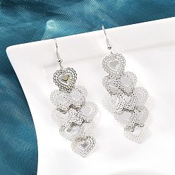 Сердце Латунь болтаться серьги, серьги с железными крючками, платина, сердце, 78x29 мм