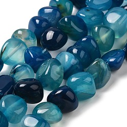 Dodger Blue Natural Agate Beads Strands, Dyed & Heated, Nuggets, Tumbled Stone, Dodger Blue, 6.5~13x10~13x1.5~11mm, Hole: 1.6mm, about 22pcs/strand, 7.20~7.72''(18.3~19.6cm)